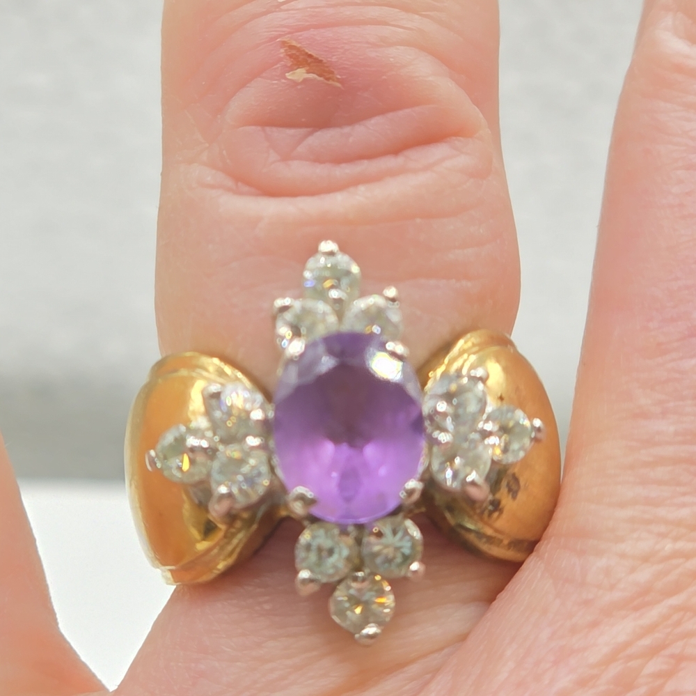 Designer Hallmarked Fabulous Art Deco Amethyst Ring - Picture 5 of 8